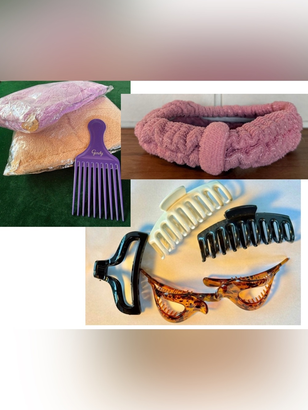 Hair Care Accessories Bundle * NWT Microfiber Wrapsx2*Claw Clipsx5*Headband*Pick